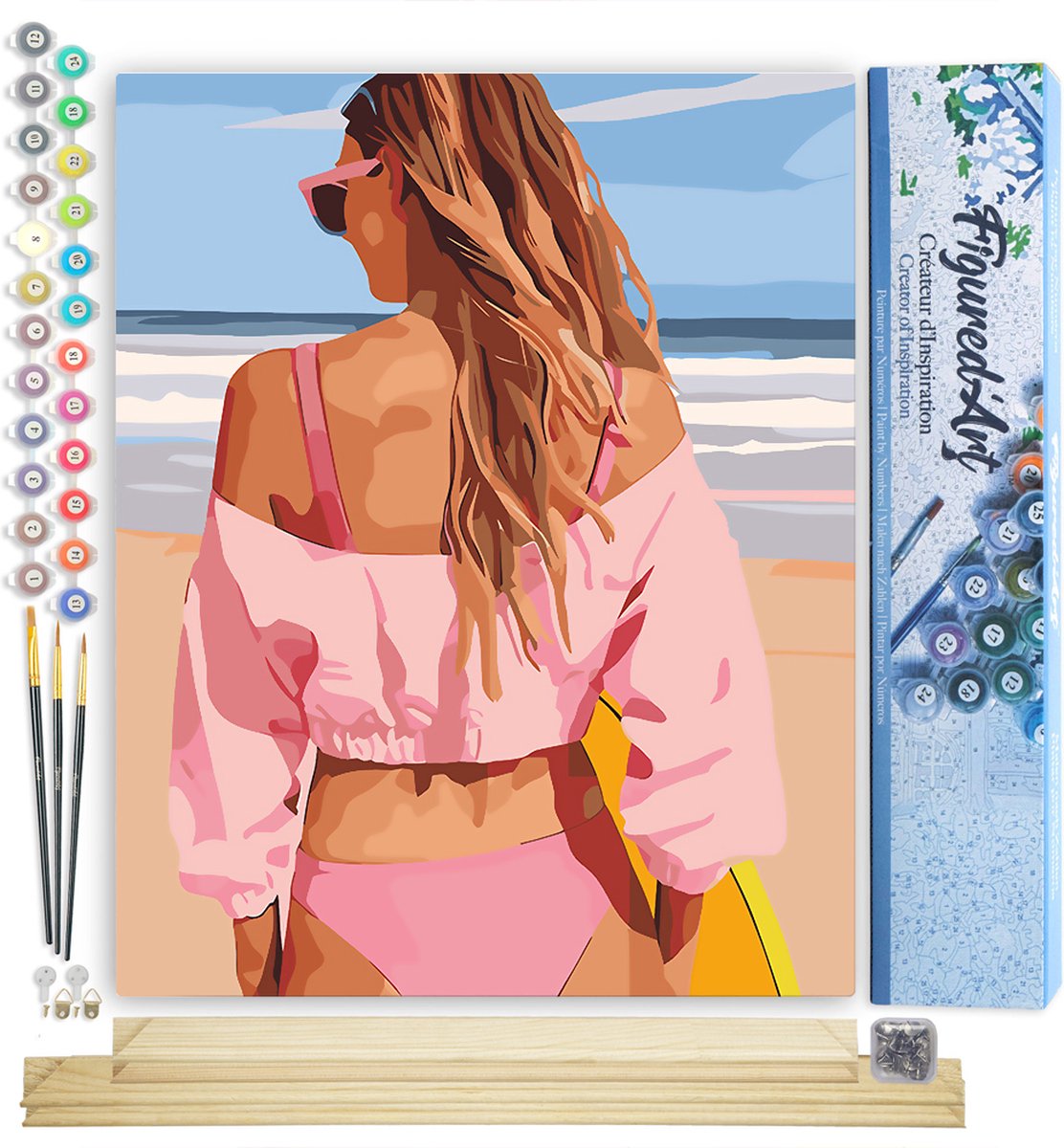 FiguredArt Schilderen op Nummer Volwassenen canvas Stijlvolle stranddag- Handwerk acrylverf Kit DIY Compleet - 40x50cm met DIY houten lijst